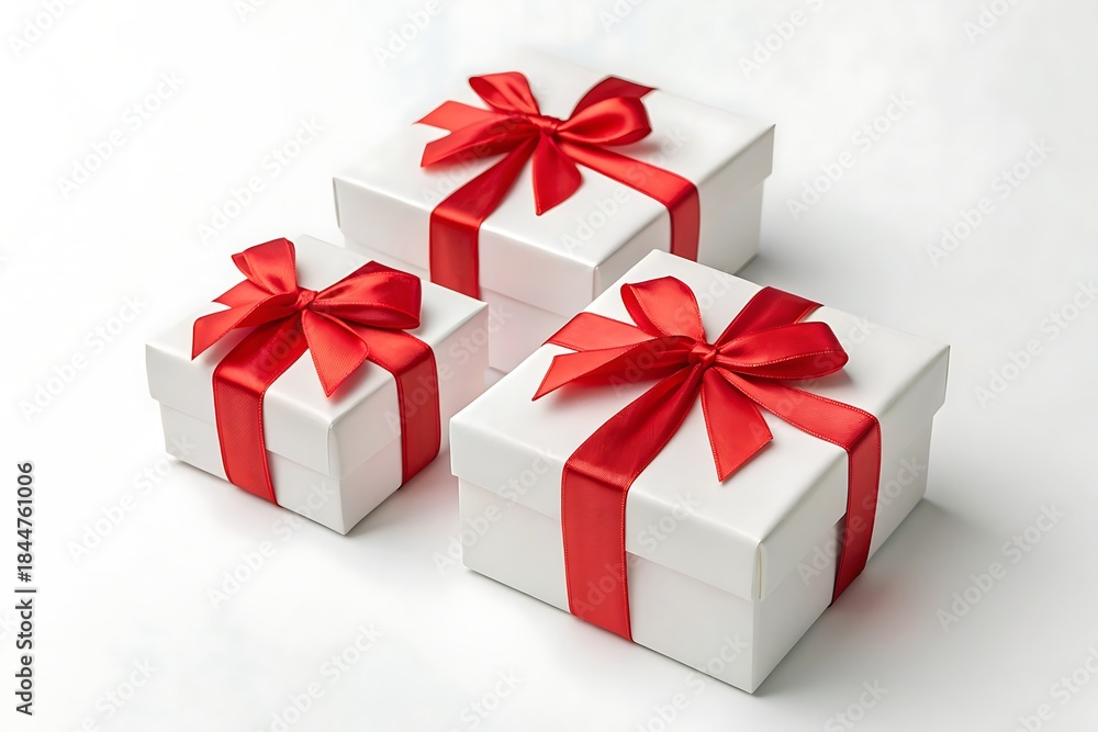 Fototapeta premium Set of gift boxes with ribbon isolated on white