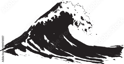 Black brush wave shapes on a white background. Artistic vector illustration showcasing fluid movement and dynamic lines.