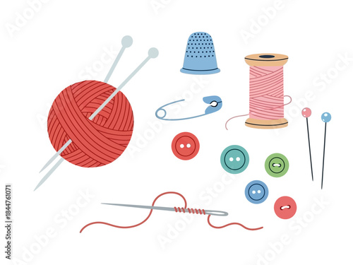 Sewing Kit Accessories - Flat Vector Illustration of Craft Tools