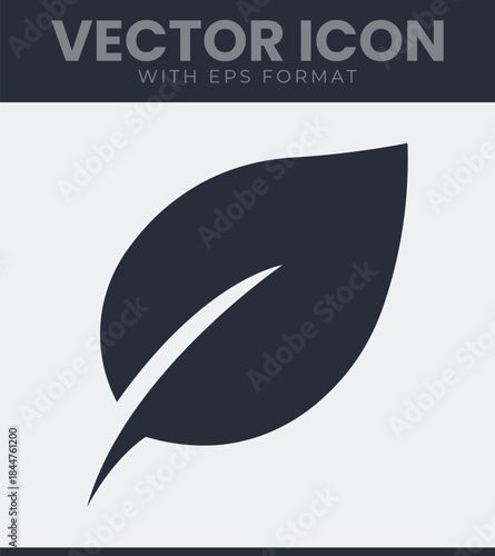 A single plant leaf with a smooth outline and central vein element, depicting a simple organic shape found in flora, natural botanical form, vector illustration