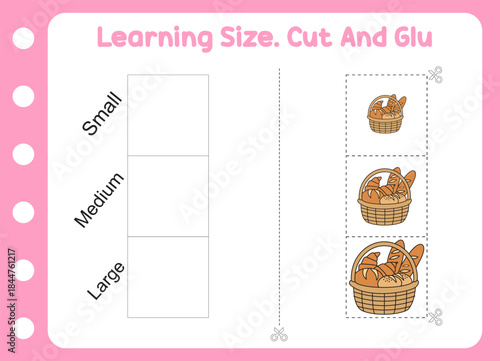 learning size , cut and glue bread basket  . kids education and play