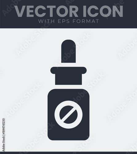Dropper bottle with a circular prohibition sign, vector illustration