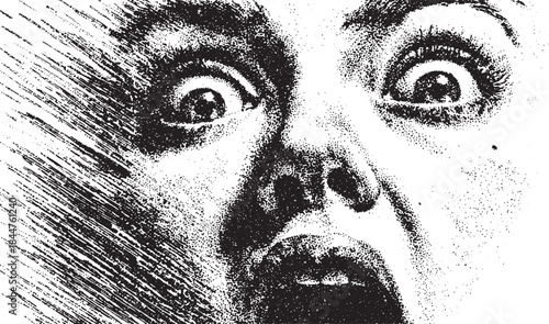 Facial expression illustrating a scream in black and white. This impactful vector illustration uses line art to convey powerful emotion.