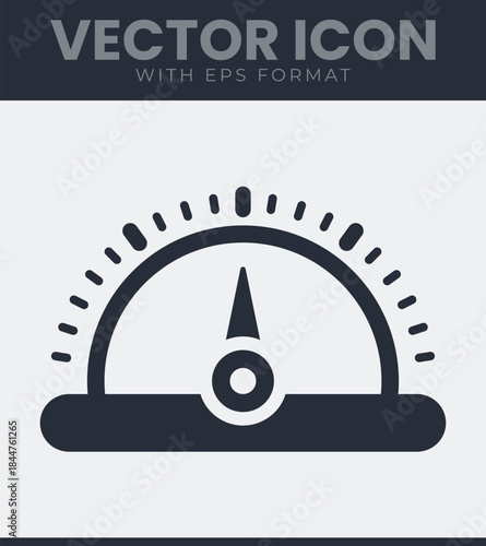 Semicircular instrument with a central pointer and numerous measurement markings arranged along an arc to show performance or a specific value for various applications, vector illustration