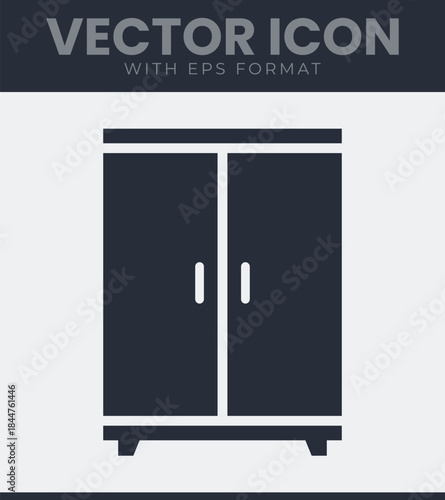 Minimalist furniture piece depicting a two door cabinet with handles, suitable for interior design concepts, household storage solutions and home organization needs, vector illustration