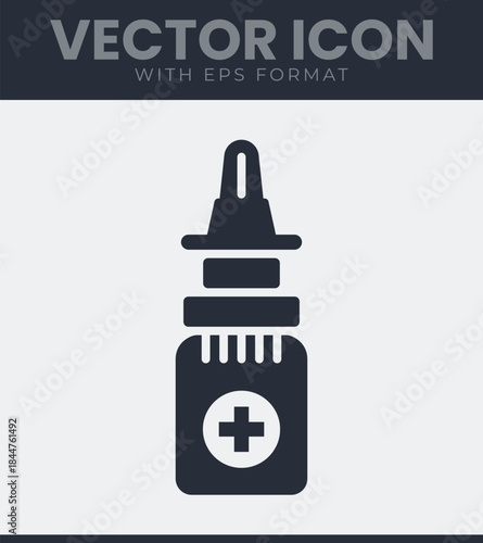 Medical dropper bottle with a cross symbol on its body, representing health and wellness, used for various liquid medications or eye drops, vector illustration