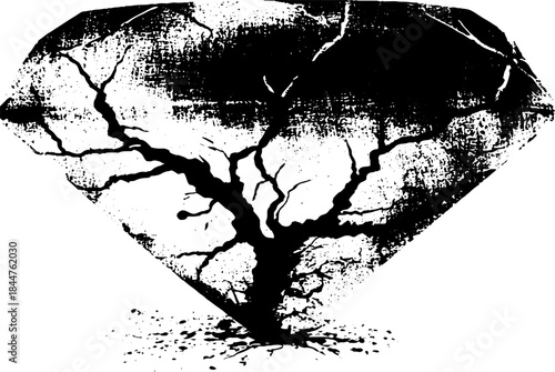 Black and white stencil of fractured diamond with grunge texture for urban art design