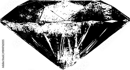 Fractured diamond stencil art in black and white illustration