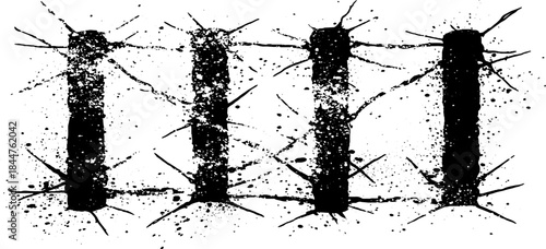Abstract black and white illustration of fractured rhombus with splatter effect for urban design