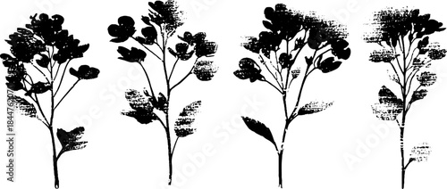 Black and white floral stencil illustration for artistic design and decoration