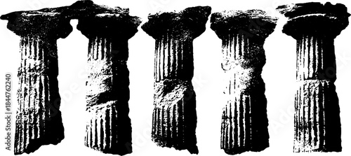 Ancient stone tablet stencil art design featuring historic columns