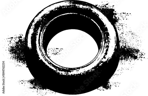 Industrial rubber gas mask stencil design with grunge splatter effect for urban art projects