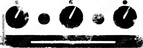 Grunge black and white stencil of interface panel with knobs and buttons