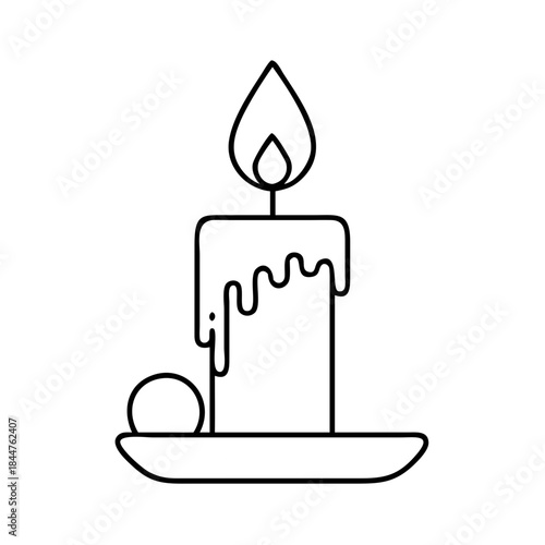 A simple line art illustration of a burning candle with dripping wax on a holder