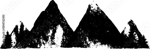Jagged triangle mountain landscape in black and white stencil art for urban poster design
