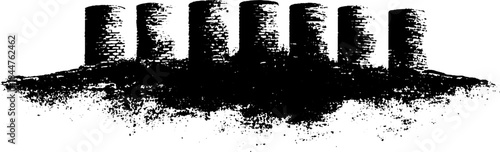 Black and white urban stencil art with layered bar textures