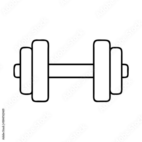 Black and white line drawing icon of a dumbbell, representing strength training and exercise