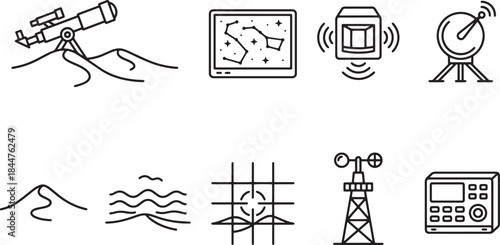 Astrology and sky observation outline icon set