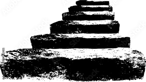 Layered stone steps stencil illustration in black and white for urban design projects