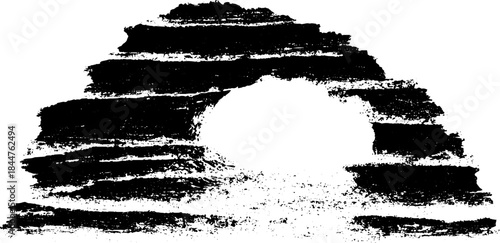 Abstract black and white stencil art of layered jagged arcs for urban design projects