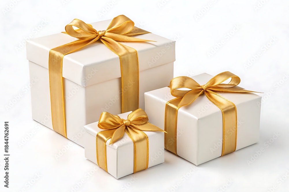 Obraz premium Set of gift boxes with ribbon isolated on white