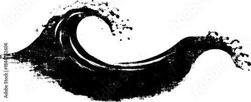 Black and white stencil illustration of liquid splash arc for design