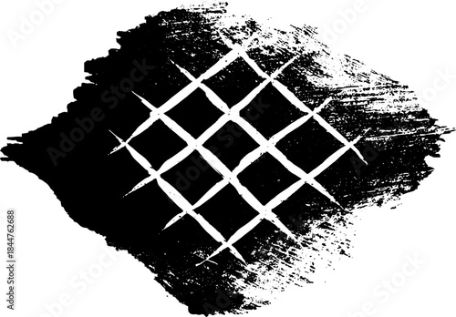 Black and white stencil of metal mesh impression on grunge background for urban art design