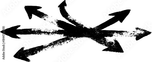 Black and white stencil illustration of multiple angled arrows in urban graffiti style