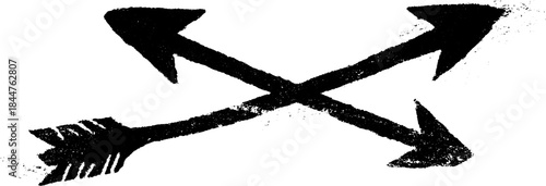 Black and white stencil art of crossed arrows in various angles