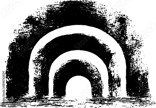 Abstract black and white stencil of nested arch shapes for modern design projects