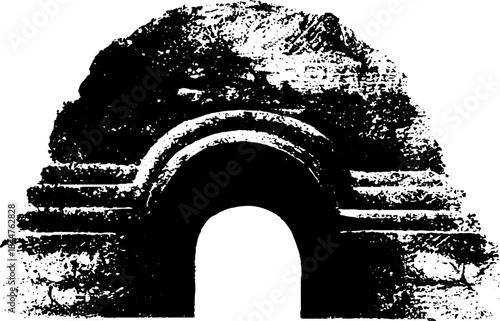 Black and white stencil art of nested arch shape for urban decor and design