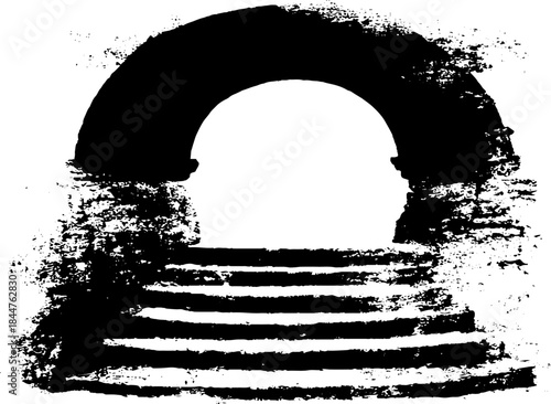 Monochrome stencil art of nested arches with steps - urban design for posters and prints