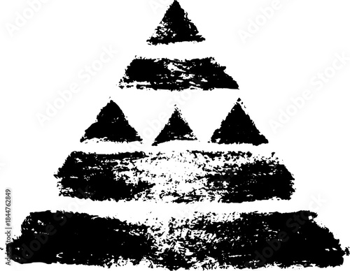 Abstract black and white stencil illustration of nested triangles for modern design