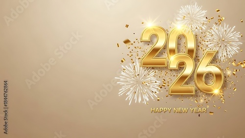 Golden 2024 new year celebration with snowflakes