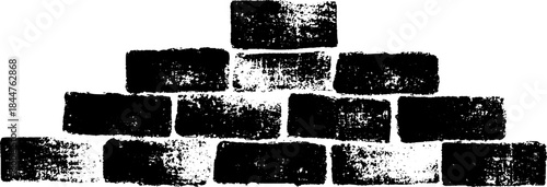 Grunge black and white stencil illustration of offset brick wall design for urban art projects