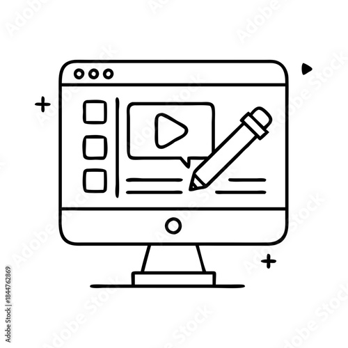 Digital media and video content creation concept with writing elements on a desktop screen