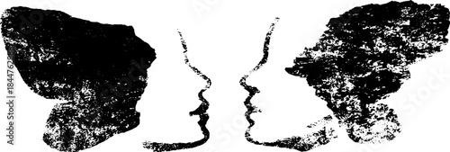 Abstract black and white silhouette of opposing swirl fragments