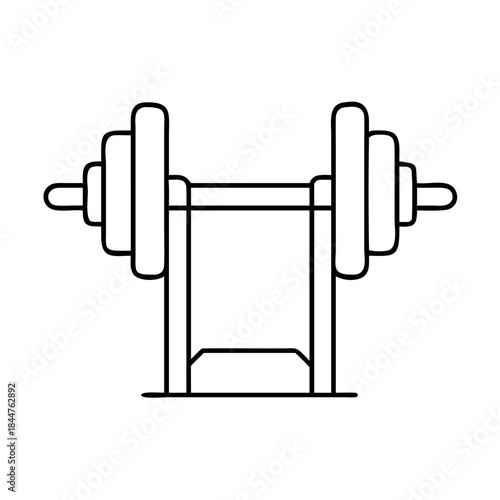 Line art illustration of a barbell on a weight rack representing fitness and strength training