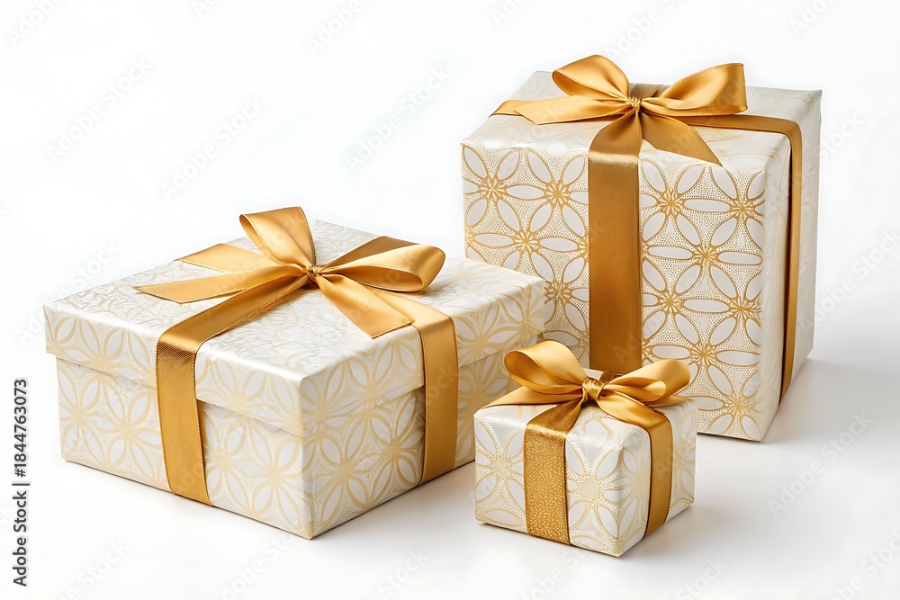 Obraz premium Set of gift boxes with ribbon isolated on white