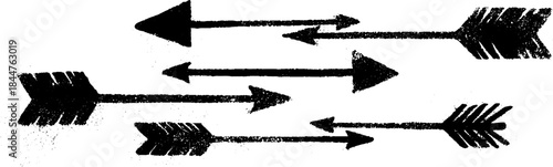 Dynamic black and white stencil arrows illustration with grunge texture for urban design