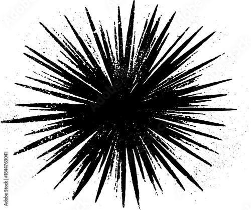 Dynamic black and white stencil art with radiating sharp strokes for abstract urban design