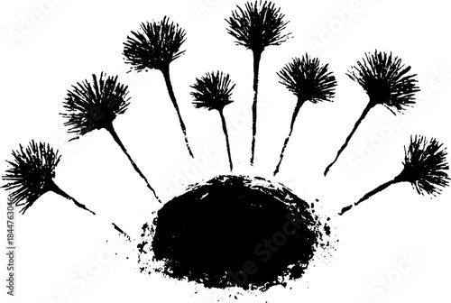 Black and white radiating spike cluster - abstract stencil illustration for urban design