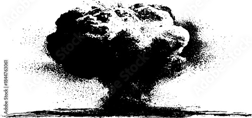 Explosive black and white stencil art of raw splatter cluster for urban design