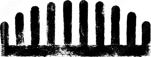 Grunge black and white stencil illustration of rectangular frame with vertical bars