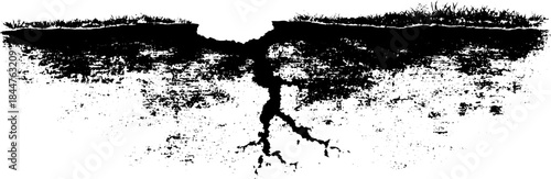 Black and white stencil illustration of cracked asphalt texture