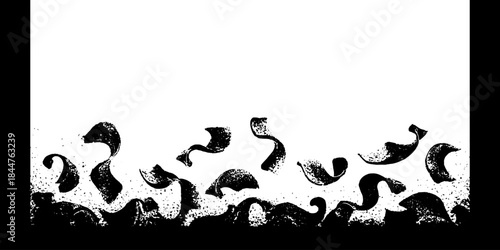 Abstract black and white stencil illustration of scattered curl fragments for artistic design
