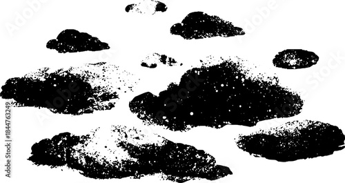 Black and white stencil illustration of scattered micro specks for urban art design