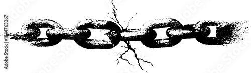 Monochrome stencil illustration of scratched chain with cracks for urban art and design