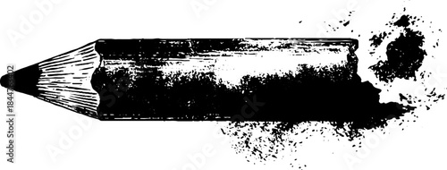 Black and white charcoal pencil stencil illustration with splatter effect