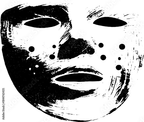 Black and white stencil of silicone facial mask with grunge texture for urban art design